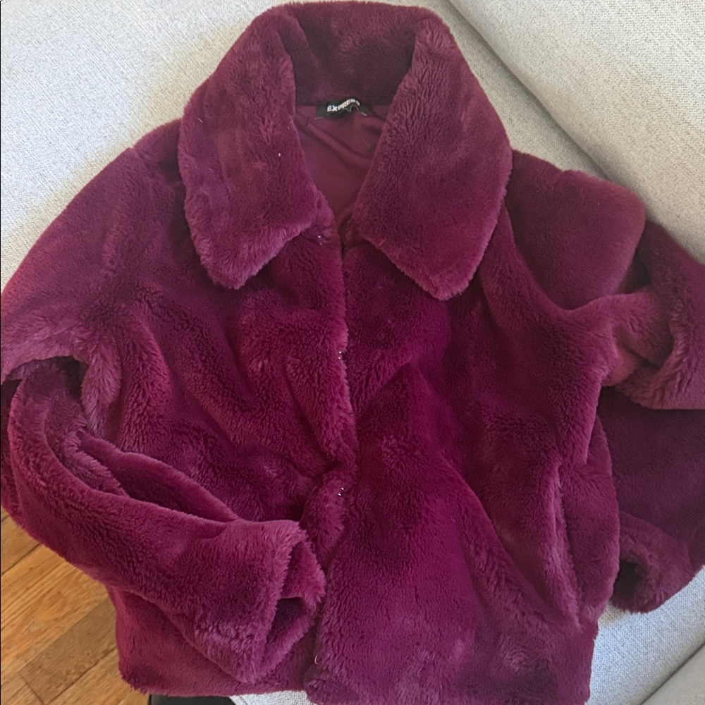 Express Plush Teddy Coat in Wine